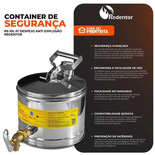 Container de Segurança R5-10L P/ Despejo Anti Explosão Redentor
